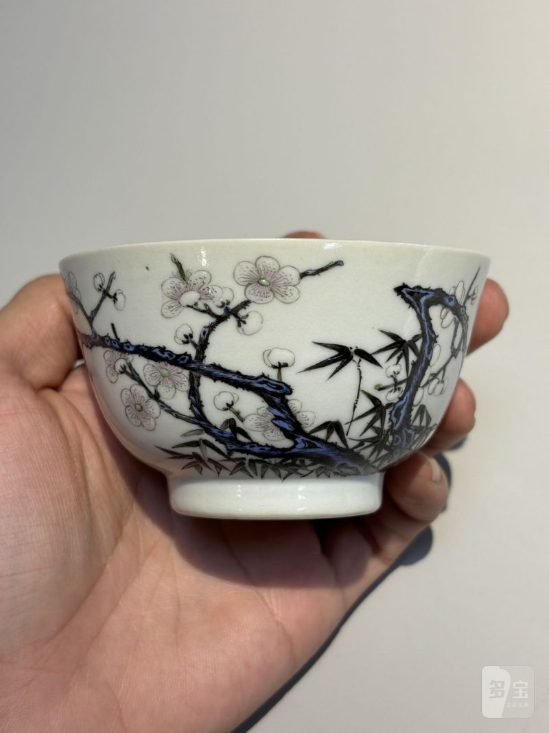    清道光 粉彩梅竹双清图茶碗 - 图3